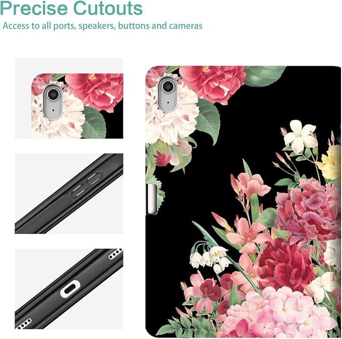 for iPad (A16) 11Th/10Th Generation Case 2025/2022, for iPad A16 Case 11th/10Th Generation 360 Degree Rotating Pencil Holder, Auto Wake/Sleep 4 Viewing Angles Slim Cover, Vintage Flower