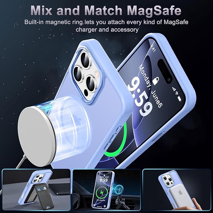 Newfuture Designed for iPhone 16 Pro Max Case with Magnetic [13 FT Military Drop Protection] [Compatible with Magsafe] Slim Translucent Matte Shockproof with Anti-Fingerprint Phone Case, Blue