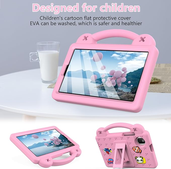 AKABEILA Compatible with Honor Pad X7 8.7 inch 2025 Tablet Case, Kids Friendly Universal Lightweight Shockproof Protective Case with Shoulder Strap & Stand Handle Pink
