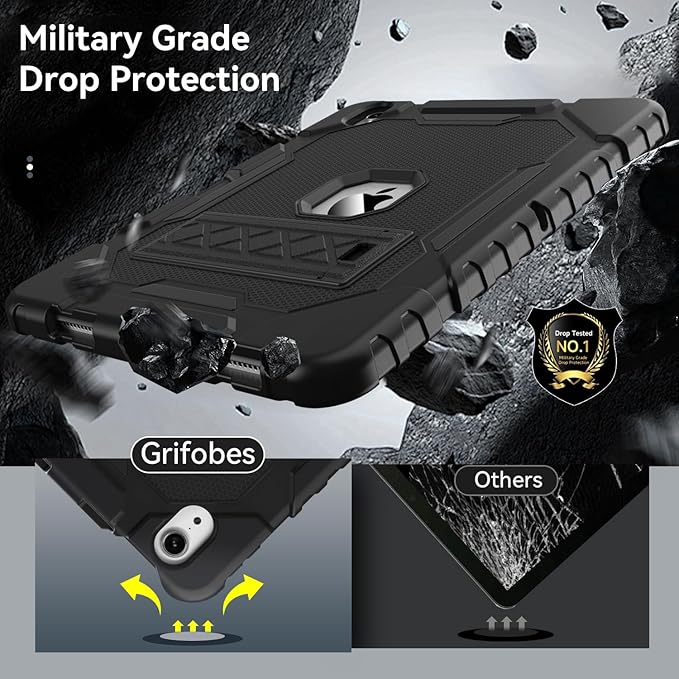 Grifobes Case for iPad Air 11-inch (M4/M3/M2) 2026/2025/2024, for iPad Air 5th/4th Generation 2022/2020 10.9", Heavy Duty Rugged Cover with Stand/Pencil Holder for i Pad Air 5 4 Gen(Black)