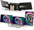 Laptop Screen Extender 2.5K - Updated 16" Triple Portable Monitor 2560x1600P QHD 100% sRGB IPS, Plug & Play, Rotation Detachable Screen Compatible with Mac Wins Dex Chrome Fits 13"-17" Laptops