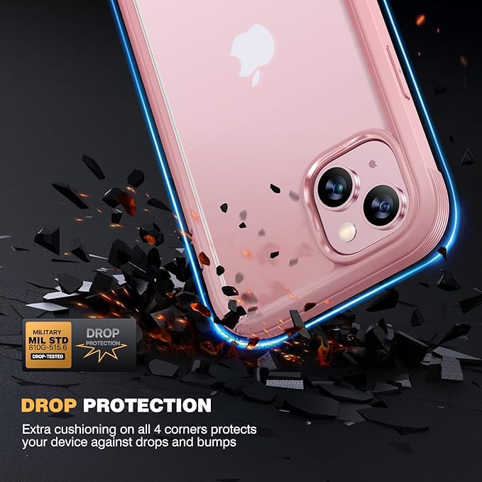 Diaclara Designed for iPhone 15 Plus Case 6.7 Inch,Full Body Rugged Case with Built-in Touch Sensitive Anti-Scratch Screen Protector+9H Tempered Glass Camera Lens Protector, Coral Pink