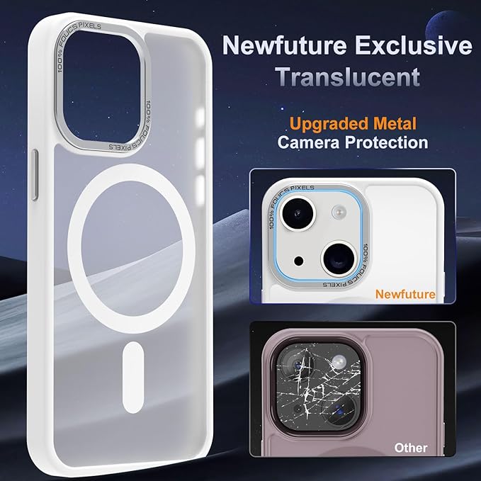 Newfuture Magnetic for iPhone 15 Case [Compatible with Magsafe] [Military Grade Drop Protection] Translucent Matte Anti-Fingerprint Shockproof Phone Case for iPhone 15 6.1 inch, Frosted White