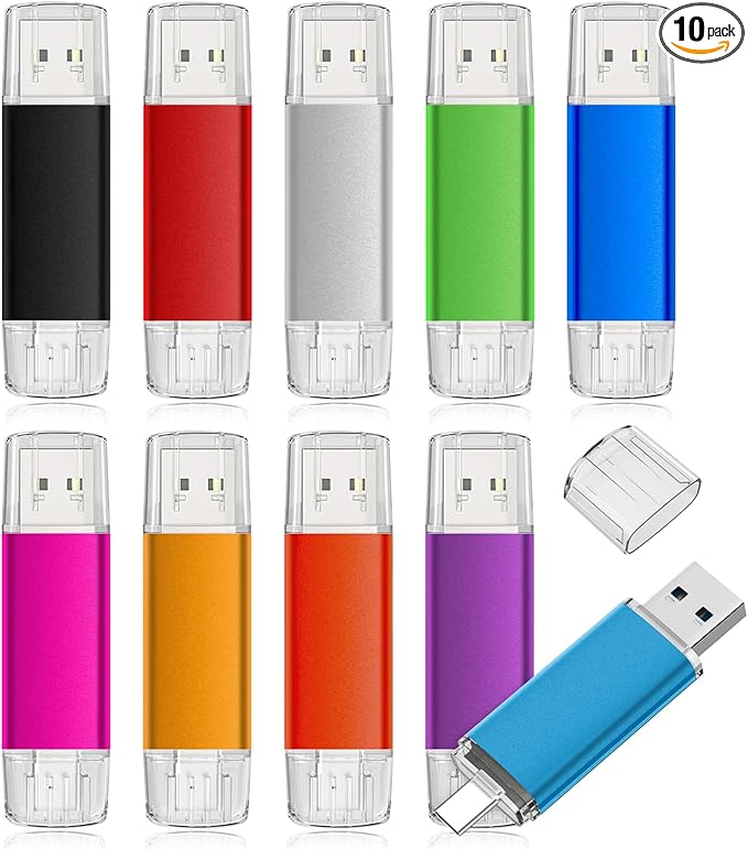 AreTop USB C Flash Drive 16GB 10 Pack, Type-C Flash Drive + USB 2.0 Thumb Drive OTG Memory Stick Compatible with iPhone 16/15, Android Smartphone/Tablets/Computers, Mix-Colors