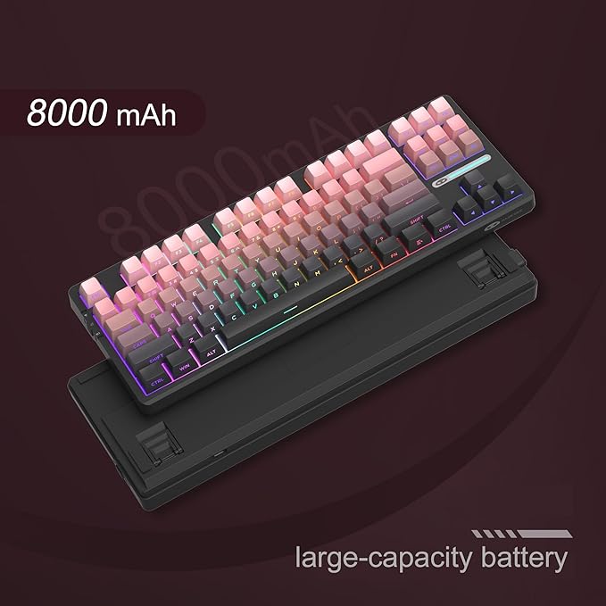 MageGee Pink Wireless Creamy Keyboard, Tri-Mode 2.4G/USB-C/BT Gaming Keyboard, RGB Backlit Hot Swappable Mechanical Keyboard for Win/Mac/PC, 8000mAh Battery