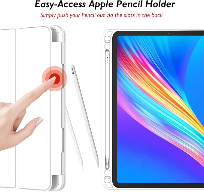 iMieet Case for iPad Pro 11 Inch (M5) 2025 /(M4) 2024 5th Gen, Trifold Stand Smart Cover with Pencil Holder and Soft TPU Back, Auto Wake/Sleep (White)