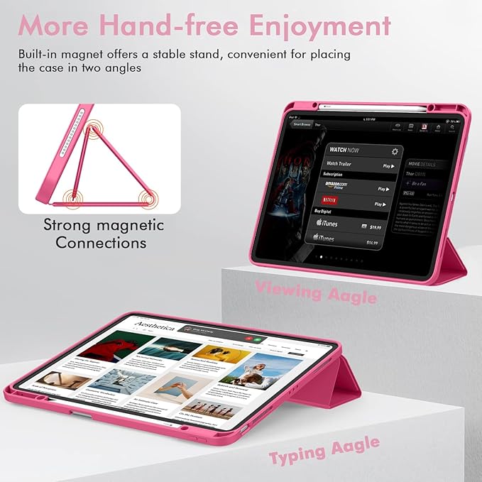ZryXal New iPad Air 13 Inch Case M3 2025/M2 2024 with Pencil Holder, Trifold Stand Smart Case with Soft TPU Back,Auto Wake/Sleep(Watermelon)