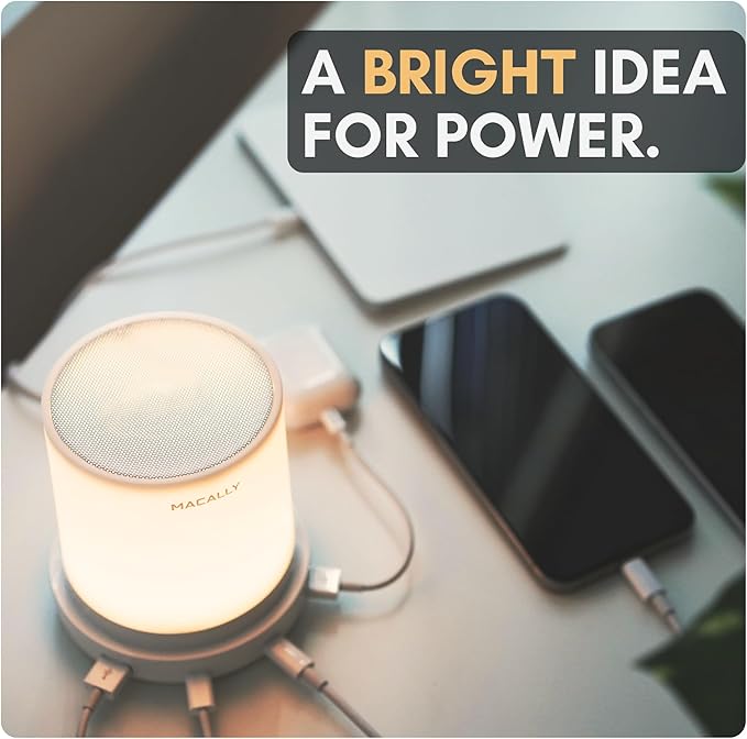 Macally Small Bedside Lamp with USB Ports (USB C + A) - Fast Charging Bedside Light and 3 Way Dimmable Touch Lamp for Nightstands - Great as a Night Light and Charger for Bedrooms