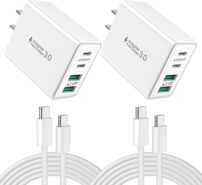 2-Pack iPhone 16 15 Fast Charger Block with 6FT USB C Cable, 40W 4-Port USB C Charging Block for iPhone 16 15 Pro Max Plus Series/iPad Pro, Samsung, Multi Wall Plug Power Adapter Charger Box Brick
