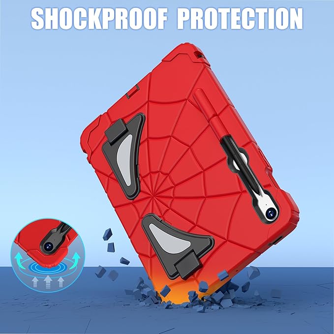 AKABEILA Compatible with Samsung Galaxy Tab S10 FE 2025/Tab S10 Lite 2025 Tablet Case，Lightweight Shockproof Rugged Protective Cover with Kickstand for Kids Children Boys Babies Red Black