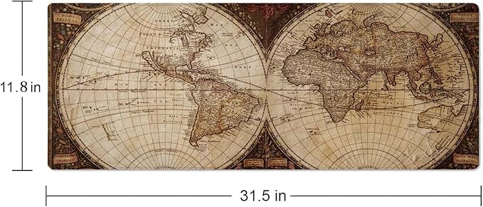Large Gaming Mouse Pad with Stitched Edges, Desk Mat Extended Keyboard Pad, Non-Slip Rubber Base Desk Pad for Laptop, Office, Home, 31.5X11.8 inch Vintage World Map