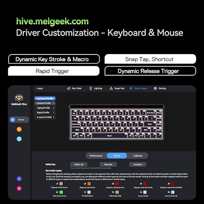 MelGeek MADE68 Ultra Wired Gaming Keyboard, Magnetic Keyboard with Hall Effect, 65% Compact Rapid Trigger, Hot-Swappable, RGB Snap Tap & Adjustable Actuation, Online HIVE Custom, Aluminum Case-Green