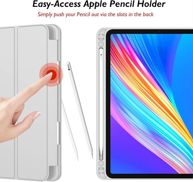 iMieet Case for iPad Pro 11 Inch (M5) 2025 /(M4) 2024 5th Gen, Trifold Stand Smart Cover with Pencil Holder and Soft TPU Back, Auto Wake/Sleep (Light Gray)