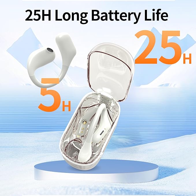 Wireless Bluetooth Headphones - 24H Playtime, Touch Control Sports Earbuds with Earhooks, IPX7 Waterproof, Over-Ear for Running, White