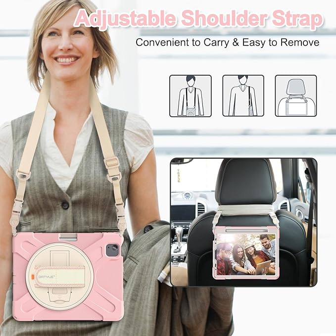 BATYUE Case for iPad Air 11-inch M4 (2026)/ M3 (2025) / M2 (2024), iPad Air 5th/4th 10.9 inch(2022/2020), iPad Pro 11" 4th/3rd/2nd/1st Gen Case (2022/2021/2020/2018) with Pencil Holder & Strap, Pink