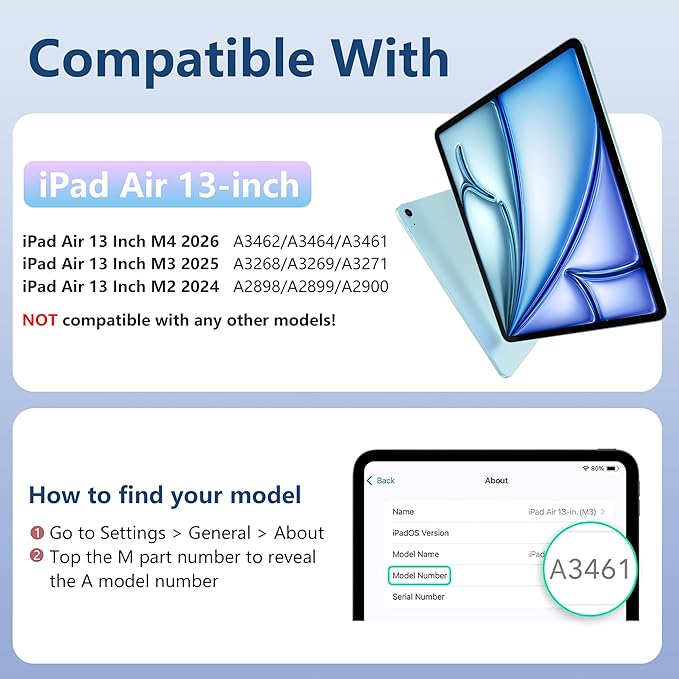Wenlaty for iPad Air 13 Inch Case M4/M3/M2 (2026/2025/2024) with Pencil Holder, Slim Trifold Stand Protective Cover for iPad Air 13 Case with Clear Transparent Back, Auto Wake/Sleep -Bluemist