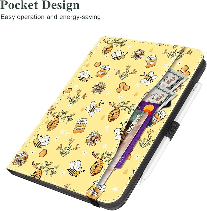Vimorco Case for iPad (A16) 11th Generation 2025, for iPad 11th/10th Generation Case, Pencil Holder with Hand Strap & Pocket, Multiple Stand Protector PU Leather Cover, Auto Wake/Sleep, Yellow Bee
