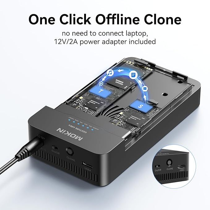 MOKiN M.2 NVMe Enclosure Duplicator Dual-Bay Offline Clone Tool-Free,40Gbps USB4 NVMe SSD Enclosure with Cooling Fan Compatible with M4/Pro/MacBook Mac mini,Support 2230/2242/2260/2280 (UD1501)