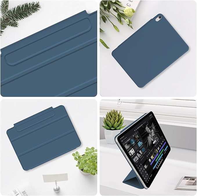 for iPad Air 13 inch M4/M3/M2 Case (2026/2025/2024,Model A3268/A3269/A3271), Auto Sleep/Wake and Magnetic Closure, Trifold Stand Case, PU Leather Cover, Support Apple Pencil Pro, Dark Blue
