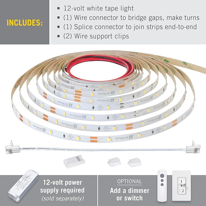 Armacost Lighting RibbonFlex Pro 12V White LED Strip Lights 30 LED/m, 5000K, 16.4 ft 161230