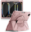 Dexnor for iPad Pro 13 inch Case M5 2025/M4 2024, Rugged Protective Case with 360° Rotating Hand Strap & Large Steady Stand & Screen Protector & Pencil Holder Shockproof Full-Body Bumper Cover,Pink