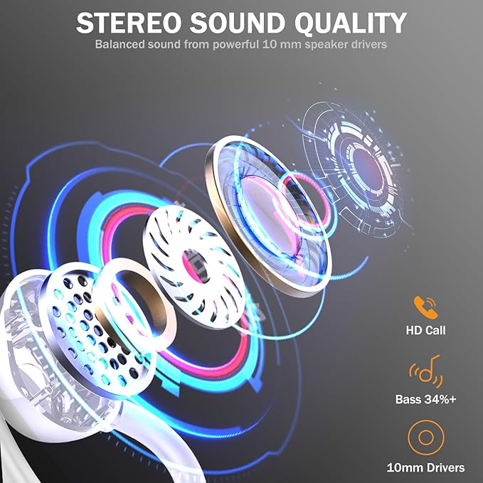 Wireless Earbud, Bluetooth 5.4 Headphones IP7 Waterproof for Sport, 48H Running Wireless Earphones with ENC Noise Cancelling Mic, Deep Bass Over Ear bud with Earhooks for Android, iOS, Workout, Gym