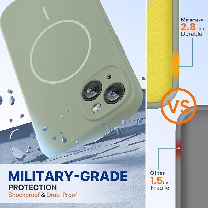 Miracase Compatible with iPhone 15 Case, [Soft Anti-Scratch Microfiber Lining], Liquid Silicone Case Gel Rubber Shockproof Drop Protection Phone Case for iPhone 15, Patina Green