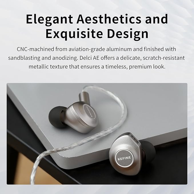 Delci AE Hi-Fi IEMs, 10mm DLC+PU Dynamic Drive in-Ear Monitors with Interchangeable Tuning Nozzles, 5.3g Ultralight CNC Aluminum Wired Earbuds, Detachable 164-Core Silver-Plated Cable(3.5mm)