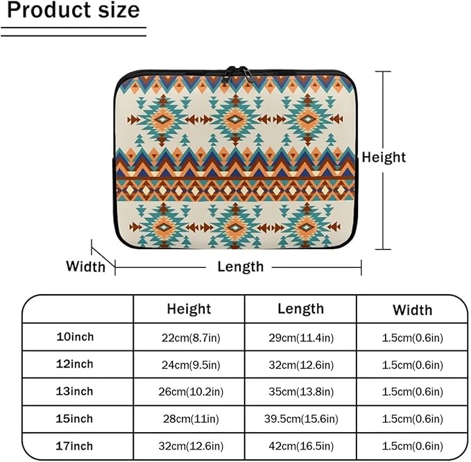 Aztec Boho Laptop Protective Sleeve for Women Men 12 inch Computer Sleeve Neoprene Laptop Bag Lightweight Lap Top Case Suitable for Travel School Office Organizers Brown