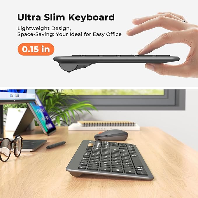 MEETION Wireless Keyboard and Mouse, Ultra Slim Multi-Device Bluetooth Keyboard Mouse, Low-Profile Full Size Keyboard, 1200-3200 DPI Mice, for Computer PC Laptop Tablet iPad, Windows/Mac/iOS