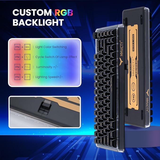MY-V82 75% Tri-Mode Wireless Mechanical Gaming Keyboard, Bluetooth 5.0/2.4GHz/USB-C，Keyboard with Knob， RGB Backlit, Hot-Swappable, Electroplated Metal Case, for Win/Mac Gamers