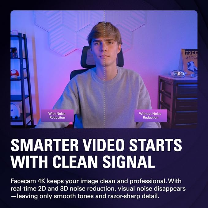 Elgato Facecam 4K - 4K60 Studio Webcam, DSLR-Like Control, Cinematic Effects, 49mm Lens Filters, HDR, Uncompressed Video, Optimized Focus Area | USB-C for PC & Mac