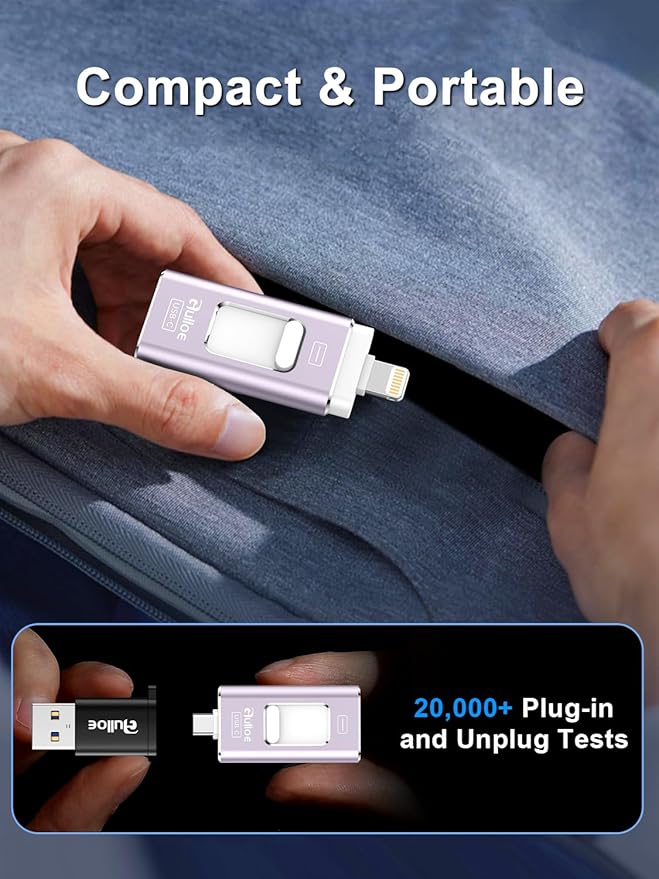 Gulloe 512GB Dual Interface Flash Drive for Phone Storage Photos Videos, Phone USB Backup External Photo Memory Stick - No App Required, Compatible with iPhone, iPad, Android & PC (Lavender Purple)