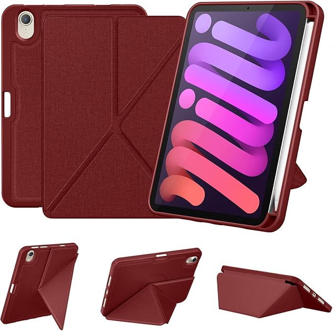 DTTO Case for iPad mini 7 (A17 Pro) 2024 / iPad mini 6 2021 8.3 inch with Pencil Holder, Multi-Angle Magnetic Standing Cover for iPad mini 7th/6th Generation [Auto Wake/Sleep], Burgundy Red