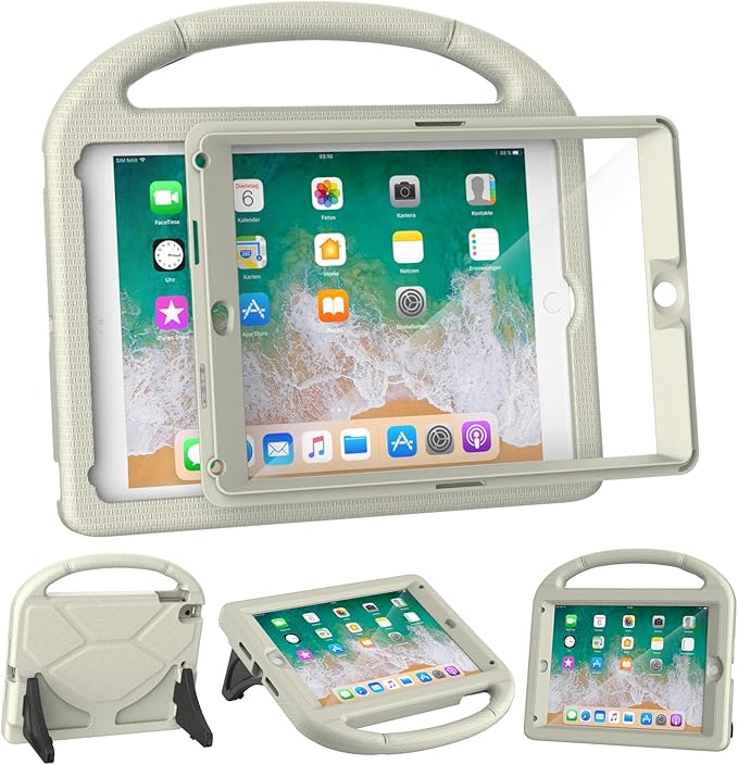YIHE Shockproof Kids Case for iPad 6th/5th Generation (9.7 inch, 2018/2017), iPad Air 2/1 & Pro 9.7 | Durable Protective Cover with Built-in Screen Protector & Stable Stand, Light Gray