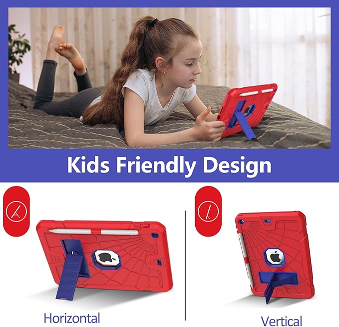 New iPad 5th 6th Generation Case 9.7 inch 2017 2018 Released with Stand & Pencil Holder | Kids Friendly 3-Layer Heavy Duty Rugged Protective Shockproof | Red & Blue