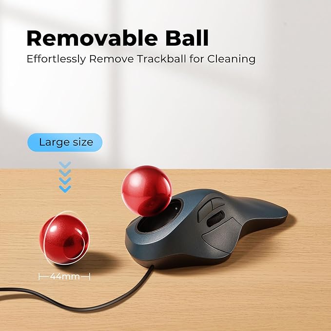 Wired Trackball Mouse for Large Hands, Ergonomic Design Reduces Wrist & Muscle Strain, Precision Tracking with Easy Index Finger Control, Compatible with PC, Laptop, Windows, Mac, Red