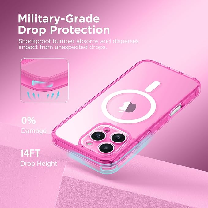 CAPRARO Magnetic Compatible with iPhone 16 Pro Case, Upgraded [Full Camera Protection] [Compatible with MagSafe] Protective Translucent Matte Women Girl Phone Case Cover, Clear Neon