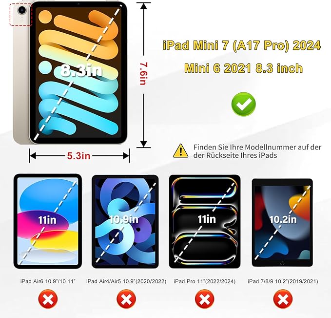 Kids Case for iPad mini 7 (A17 Pro) 2024 / iPad mini 6 2021, Adjustable Portrait/Landscape Stand, Drop Proof Handle Kickstand, Child Friendly with Screen Protector for iPad mini7th/6 8.3 inch (Black)