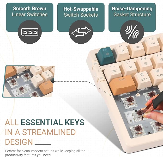 Qisan Wireless/Wired Mechanical Keyboard, Triple Mode 2.4G/USB-C/BT Wireless Gaming Keyboard, 100 Keys (98%) US Layout Brown Switch Rechargeable RGB Backlit Keyboards | Brown Combo