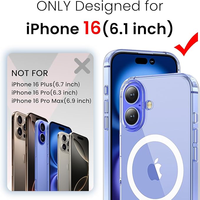 toushion 3 in 1 for iPhone 16 Case Clear with MagSafe, Not Yellowing, Screen Protector*1 Camera Lens Protector*1, Military-Grade Protection for iPhone 16 Phone Case 6.1 inch Clear