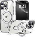 Compatible with iPhone 16 Pro Case with Invisible Magnetic Ring Stand [Compatible with Mag-Safe] [Full Camera Lens Protector] Plating Clear Phone Case for iPhone 16 Pro 6.3", Silver
