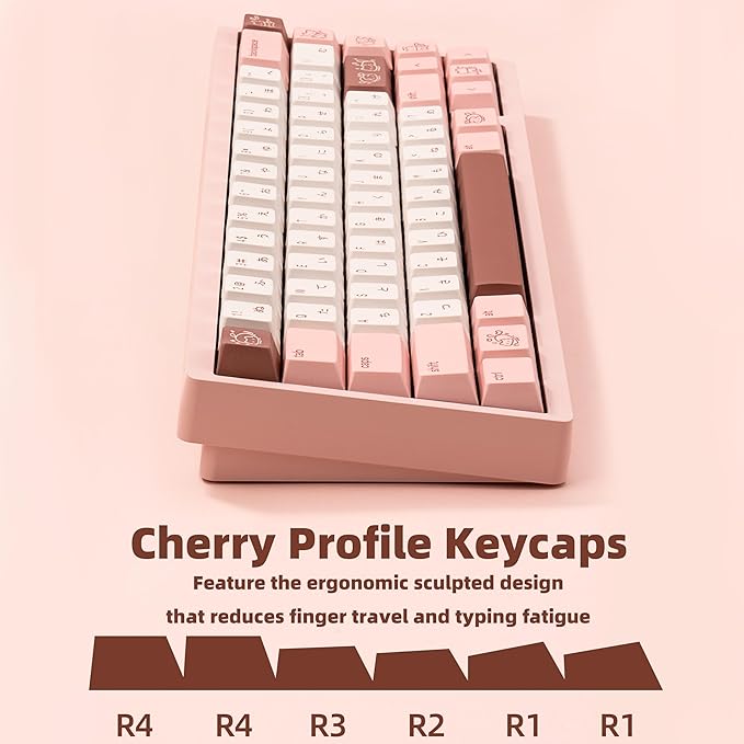Cute Marshmallow Keycaps 134keys - PBT Cherry Profile Japanese Keycap - Five-Side Dye-Sublimation Pink & Off-White Keycaps Set Compatible with 60% 65% 75% TKL 104/108 Mechanical Keyboards