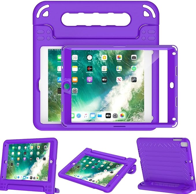 AVAWO Kids Case for iPad 9.7 2017/2018 & iPad Air 2 with Built-in Screen Protector - Light Weight Shock Proof Convertible Handle Stand Friendly Kids Cover for 9.7 iPad 5th & 6th Gen, Purple
