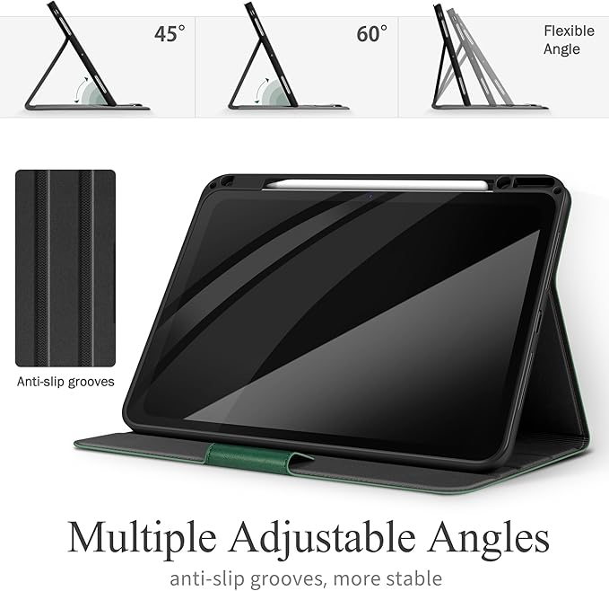 auaua Case for iPad Pro 13 Inch (M5/M4) 2025/2024, with Pencil Holder and Pocket, Multiple Viewing Angles, Magnetic Closure, Auto Sleep/Wake (Green)