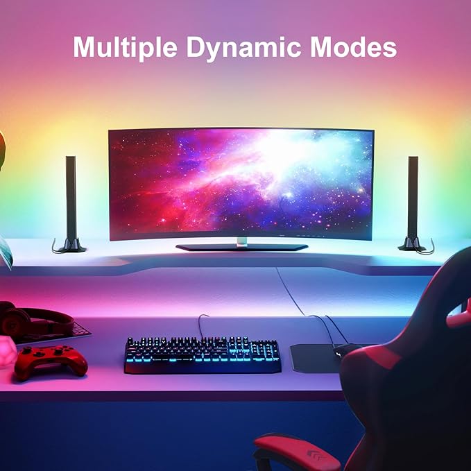 velted RGB Light Bar, Smart Music Sync RGB IC LED Lights Bars, USB Powered Ambient Lighting, Remote Control Color Changing Gaming TV Backlight, for PC Room Monitor Desk