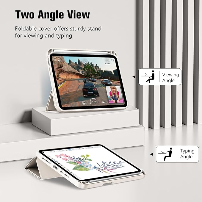 ProCase for iPad mini 7 A17 Pro 2024/iPad Mini 6 2021 8.3 Inch iPad mini 7th/6th Gen Case with Pencil Holder, Trifold Stand Smart Folio with Soft TPU Back Cover for iPad mini 8.3" 7th/6th -Starlight