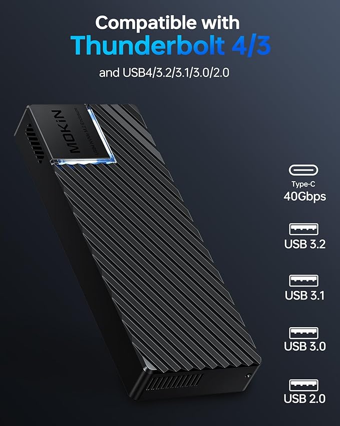 M.2 NVMe Enclosure,40Gbps M.2 Enclosure SSD Enclosure Compatible for M4/Pro/Max MacBook Mac mini,Support SSD Size 2230/2242/2260/2280 B+M M-Key PCIe Compatible with Thunderbolt 3/4/USB4/3.2/3.1