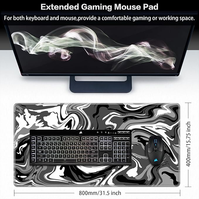 Canjoy Gaming Mouse Pad, Fluid Pattern Mouse Pad 31.5x15.7inch Large Extended Computer Mouse Mat Keyboard Full Desk Mousepad for Gaming, Office, Home