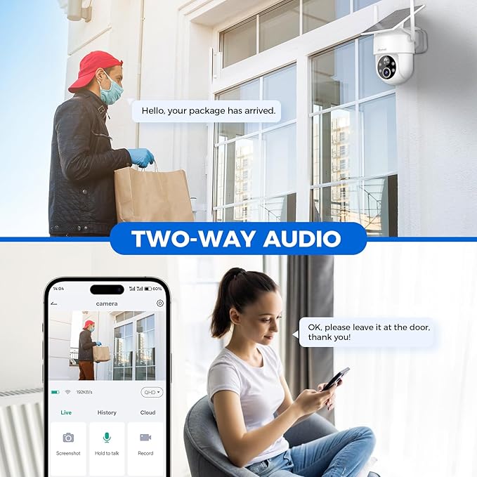 LITYMOL 2K 360° View Security Cameras Wireless Outdoor, Solar Cameras for Home Security, Color/IR Illumination Night Vision, AI Detection, 2-Way Audio, Siren Alarm, SD/Cloud Storage, 2.4g WiFi